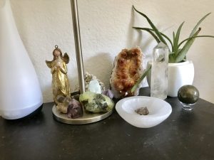Crystals on a nightstand